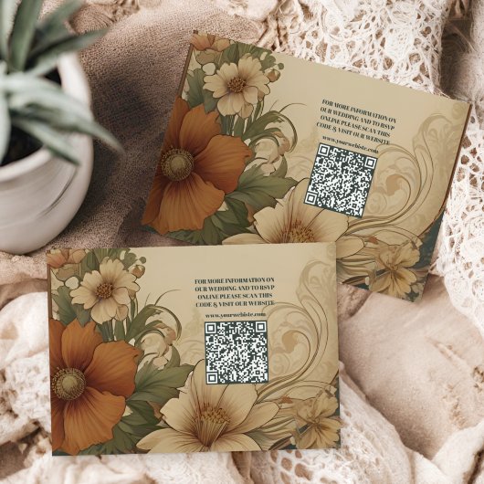 QR-Code Vintage Jugendstil-Hochzeit Begleitkarte