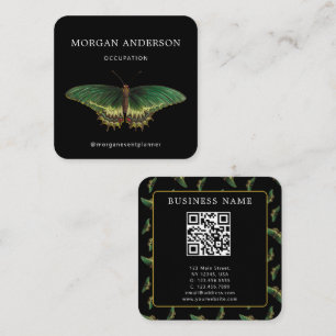 QR-Code Vintage Schmetterling Schwarz Quadratische Visitenkarte