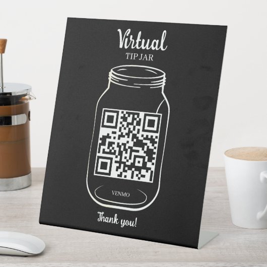 QR Code Virtual Tipp Jar Black Sockelschild (In Situ)