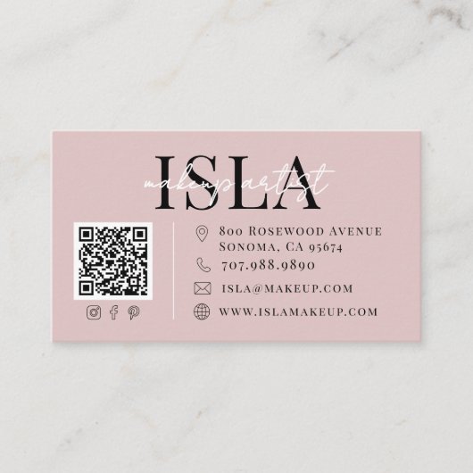 QR-Code Visagist Dusty Blush Pink Visitenkarte (Vorderseite)