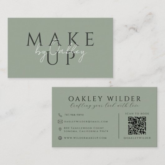 QR-Code Visagist Sage Green Visitenkarte (Vorne/Hinten)