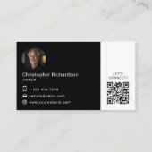 QR-Code-Visitenkarte für Schwarz-weißes Logo Foto Visitenkarte (Rückseite)