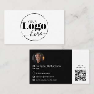 QR-Code-Visitenkarte für Schwarz-weißes Logo Foto Visitenkarte