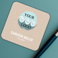QR-Code-Visitenkarte, weich beige Logo-Minimaliste