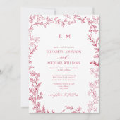 QR Code Vivid Magenta Elegante Monogram Wedding Einladung (Vorderseite)