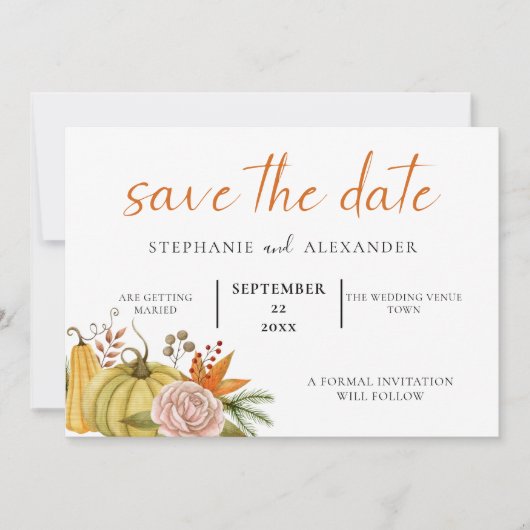 QR-Code von Autumn Pumpkin Floral Wedding Save The Date (Vorderseite)