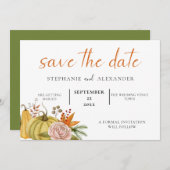 QR-Code von Autumn Pumpkin Floral Wedding Save The Date (Vorne/Hinten)