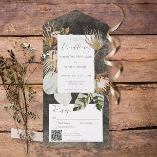 QR-Code von Boho Charcoal Black Floral Grass All In One Einladung