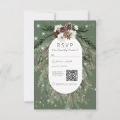 QR-Code von Boho Green Pine Winter Sparkle RSVP Karte (Vorderseite)