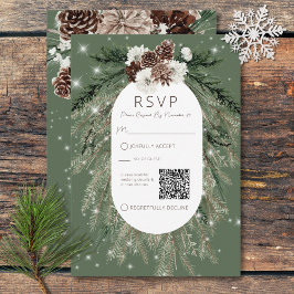 QR-Code von Boho Green Pine Winter Sparkle RSVP Karte