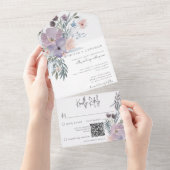 QR-Code von Boho Lila Pink & Blue Floral All In One Einladung (Abreißen)