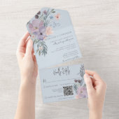 QR-Code von Boho Lila Pink & Blue Floral Blue All In One Einladung (Abreißen)