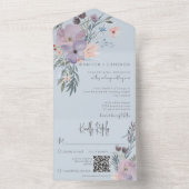 QR-Code von Boho Lila Pink & Blue Floral Blue All In One Einladung (Innen Boden)