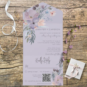 QR-Code von Boho Lila Pink & Blue Floral Lavender All In One Einladung