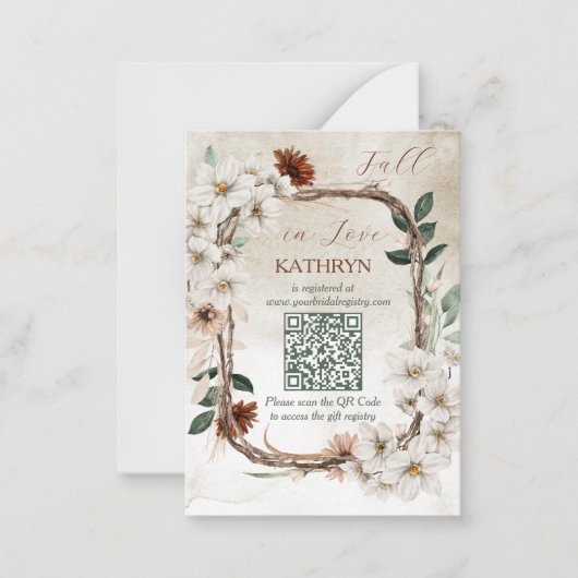 QR-Code von Boho Mutes Fall Floral Bridal Mitteilungskarte (Vorderseite)
