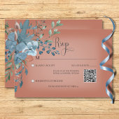 QR-Code von Boho Rust & Blue Floral Wedding Rust RSVP Karte