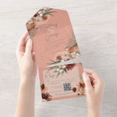 QR-Code von Boho Rust & Neutral Fall Floral Peach All In One Einladung (Abreißen)