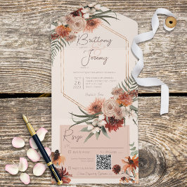 QR-Code von Boho Rust & Neutralfall Floral Creme All In One Einladung