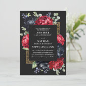 QR-Code von Moody Red and Black Elegant Floral Wed Einladung (Stehend Vorderseite)