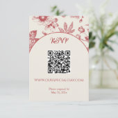 QR-Code von Rich Red French Floral Toile RSVP Karte (Stehend Vorderseite)