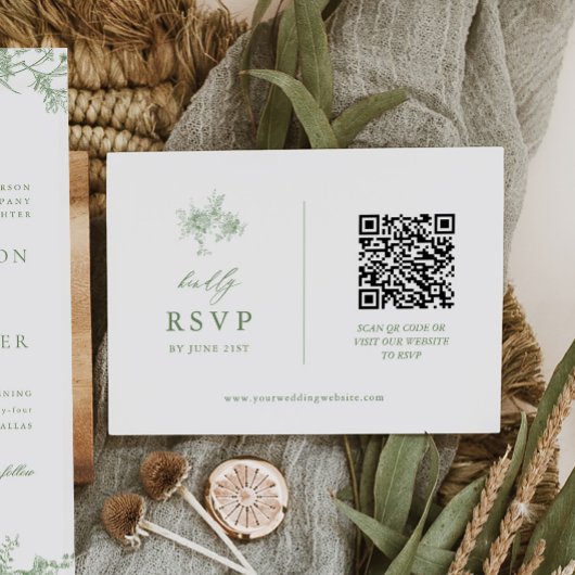 QR-Code von Sage Green Toile Floral Wedding RSVP Karte