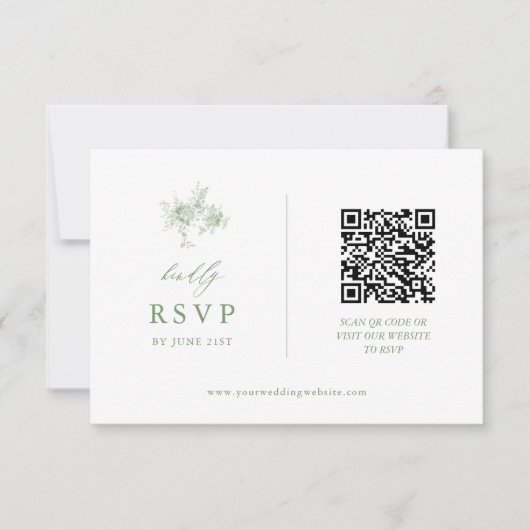 QR-Code von Sage Green Toile Floral Wedding RSVP Karte (Vorderseite)