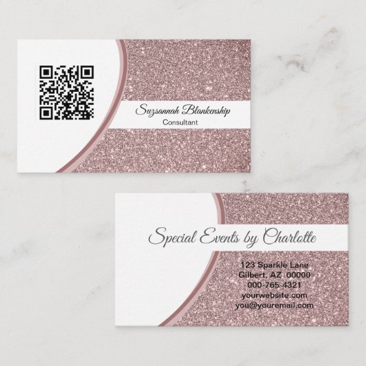 QR-Code-Vorlage für beruflich rosa Glitzer Visitenkarte (Vorne/Hinten)