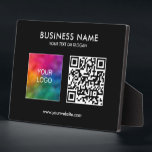 QR-Code-Vorlage für Firmenlogo Fotoplatte<br><div class="desc">Benutzerdefiniertes Upload Ihres Firmenlogo hier QR Code Hinzufügen Text Elegant Moderne Vorlage Zuhause Décor / Rahmen & Displays / Plaques & Signs / 8x10 Horizontal Black Tabletop Plaque / Signieren mit Easel.</div>