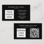 QR-Code-Vorlage für Foto-Logos Horizontal Schwarz Visitenkarte (Vorne/Hinten)