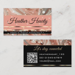 QR-Code-Vorlage Luxus-Marmor-Glitter Pfirsich Visitenkarte