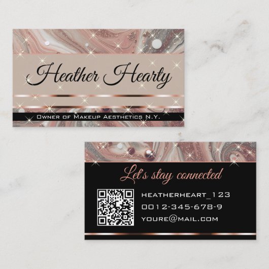 QR-Code-Vorlage Luxus-Marmor-Glitzer-Rose Gold Visitenkarte (Vorne/Hinten)