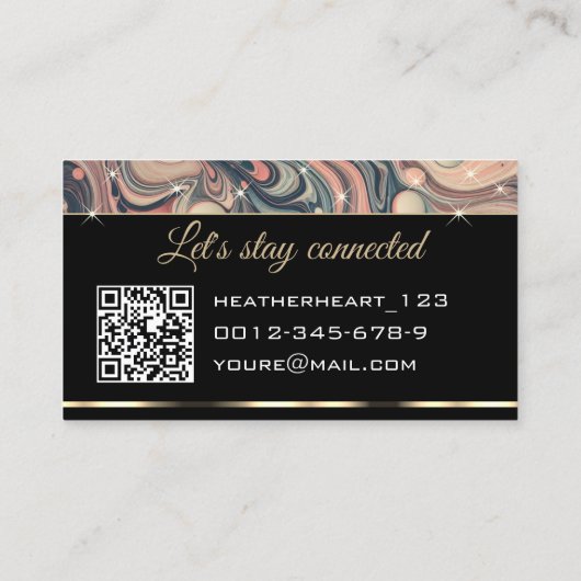 QR-Code-Vorlage Luxus marmorierte Pfirsichsterne r Visitenkarte (Rückseite)