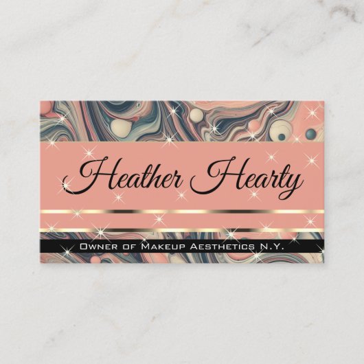 QR-Code-Vorlage Luxus marmorierte Pfirsichsterne r Visitenkarte (Vorderseite)