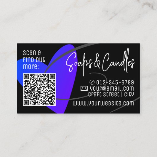 QR-Code-Vorlage Stilvolle Blue Handmade Liebe Herz Visitenkarte (Rückseite)