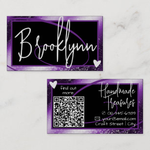 QR-Code-Vorlage Stilvolle Lila Ombre Frame Heart Visitenkarte