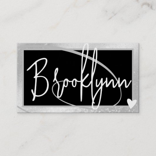 QR-Code-Vorlage Stilvolle Silver Graue Rahmen Herz Visitenkarte (Vorderseite)