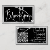 QR-Code-Vorlage Stilvolle Silver Graue Rahmen Herz Visitenkarte (Vorne/Hinten)