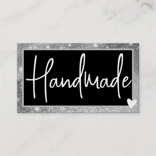 QR-Code-Vorlage Stilvolle Silver Graue Rahmen Herz Visitenkarte (Vorderseite)