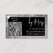 QR-Code-Vorlage Stilvolle Silver Graue Rahmen Herz Visitenkarte (Rückseite)