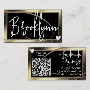 QR-Code Vorlage Stylish Golden Gold Rahmen Herz  Visitenkarte