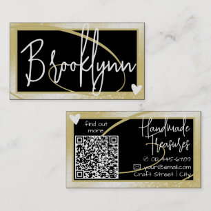 QR-Code Vorlage Stylish Light Gold Rahmen Herz Visitenkarte