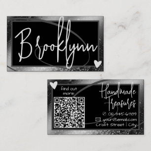 QR-Code Vorlage Stylish Silber-Grau-Rahmen Herz  Visitenkarte