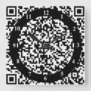 QR Code Wall Clock - Art Back und Weiß Quadratische Wanduhr