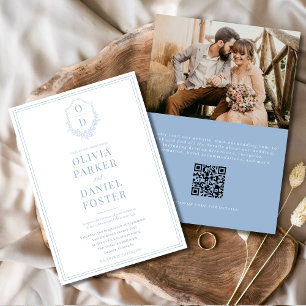 QR Code Wappen Dusty Blue Foto Moderne Hochzeit Einladung