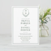 QR Code Wappen Emerald Green Foto Wedding Einladung (Stehend Vorderseite)