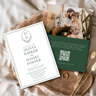 QR Code Wappen Emerald Green Foto Wedding Einladung