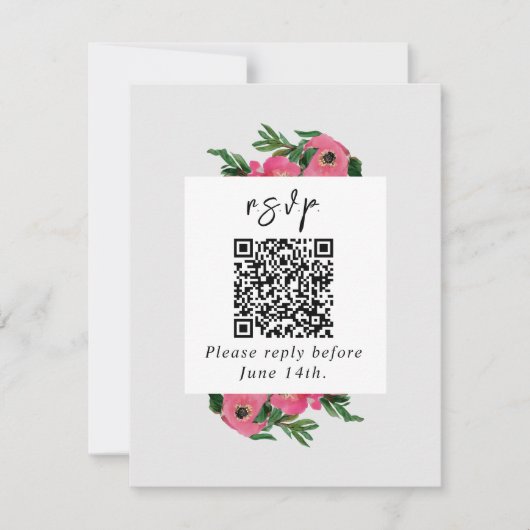 QR-Code Wasserfarbe Anemone Wedding RSVP Karte (Vorderseite)