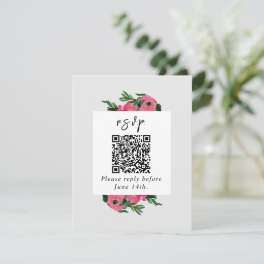 QR-Code Wasserfarbe Anemone Wedding RSVP Karte (Stehend Vorderseite)