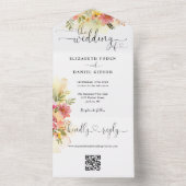 QR Code Wasserfarbe Blumenstrauß Script Hochzeit All In One Einladung (Innen Boden)