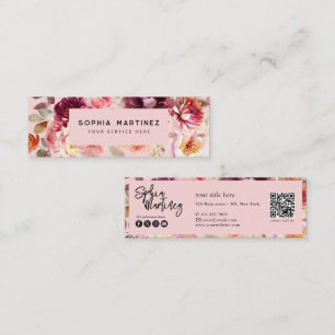QR-Code Wasserfarbe Floral Burgunderrot Herbst Mini Visitenkarte